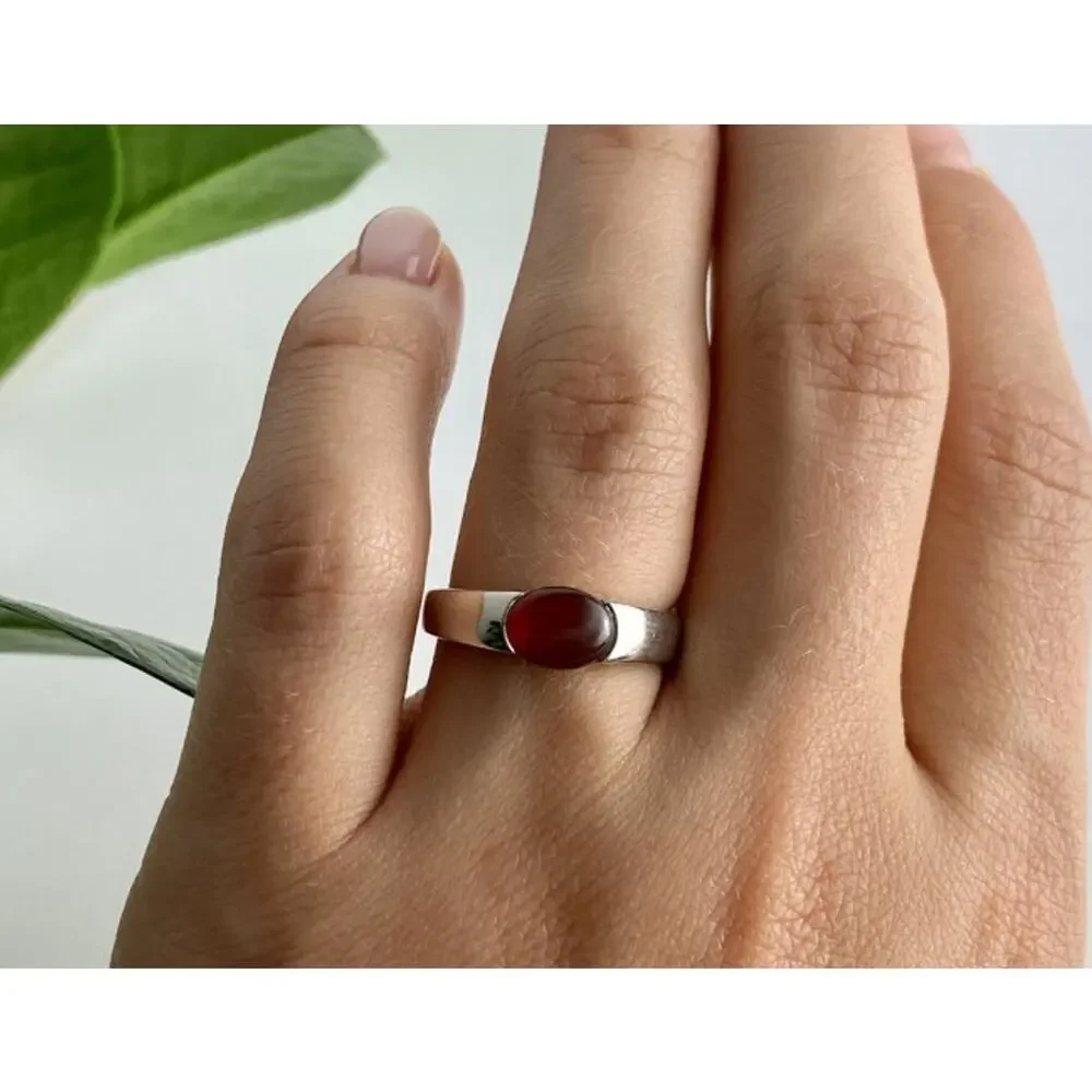 Vintage 925 Sterling Silver Agate Ring Size 7.25